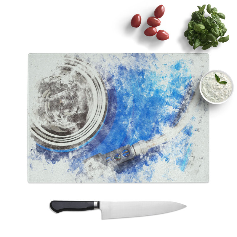 Tempered Glass Blue Vinyl Record Chopping Board, 28.5 cm x 39 cm