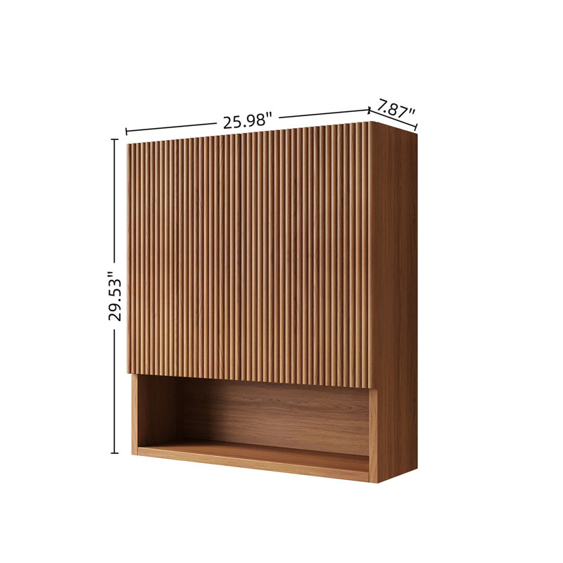 26" Wall-Mounted Striped Bathroom Cabinet, with Doors, Shelf and Open Storage Compartment Over The Toilet Storage Cabinet for Bathroom, Kitchen, Laundry Room