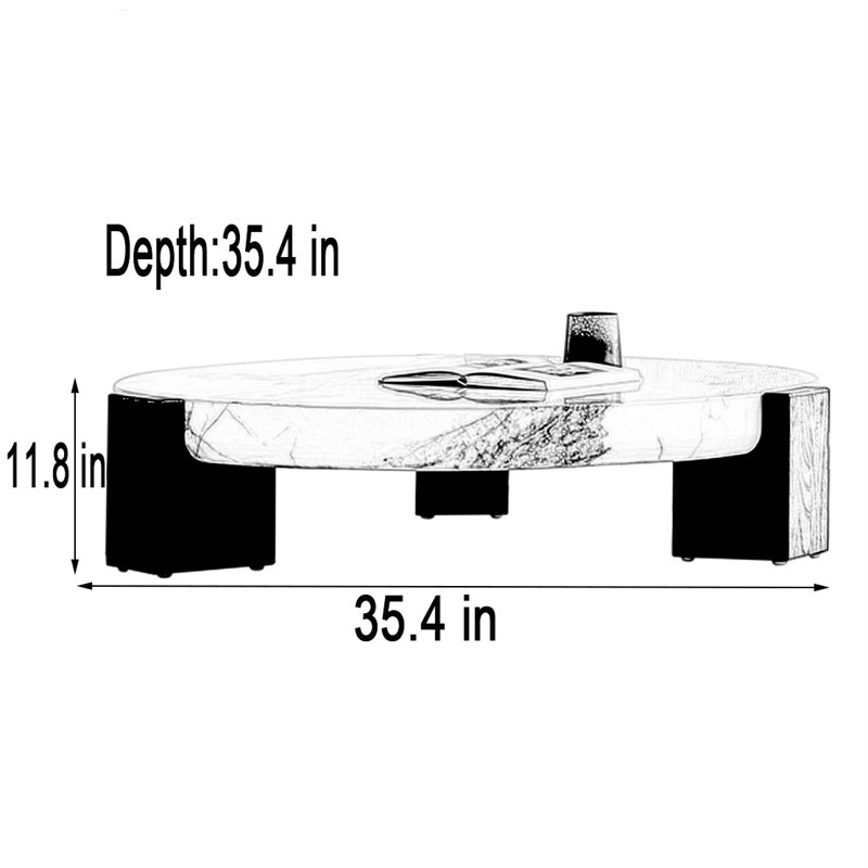Minimalist Round Marble Coffee Table, 11.8" H x 35.4" L x 35.4" W