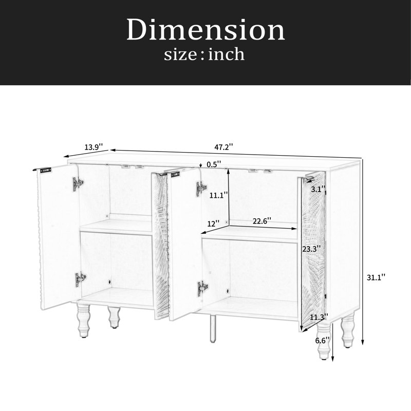 Meuble télé moderne, console multimédia avec 2 espaces de rangement spacieux, pieds en bois massif et dispositif anti-basculement pour le salon