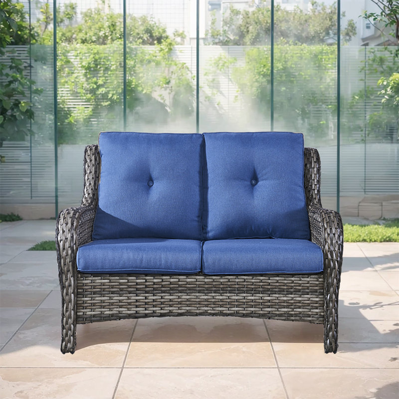 Bonia 51.18'' Wide Straight Loveseat with Cushions, Blue, Gray