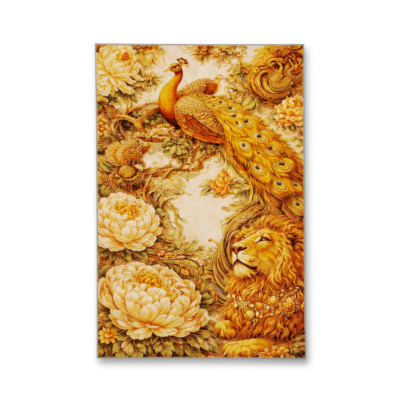 Tapis vert tissé à motif floral lavable Mosso, 3'3" x 4'11"