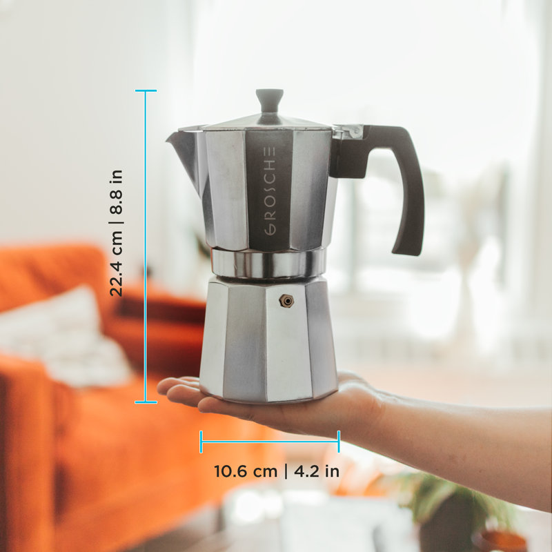 Grosche Milano Stovetop Espresso Maker, Silver, 9 Shots