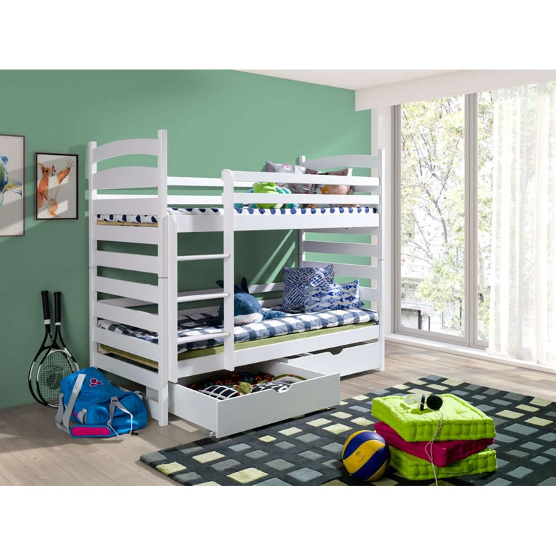 Teme Bunk Bed with Storage Included with Built-in Ladder Included, White