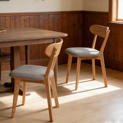 set of 2 Mid Century Modern Oak Dining Chairs - Upholstered Seat with Curved Butterfly Wing Back, Suitable for Kitchen, Dining Room, Restaurant