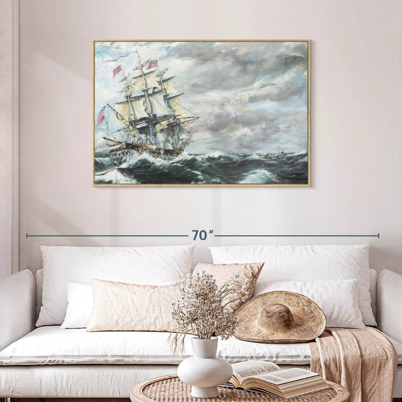 Tête de frégate USS Constitution pour frégate, Cadre flottant en bois naturel, 43 po x 29 po