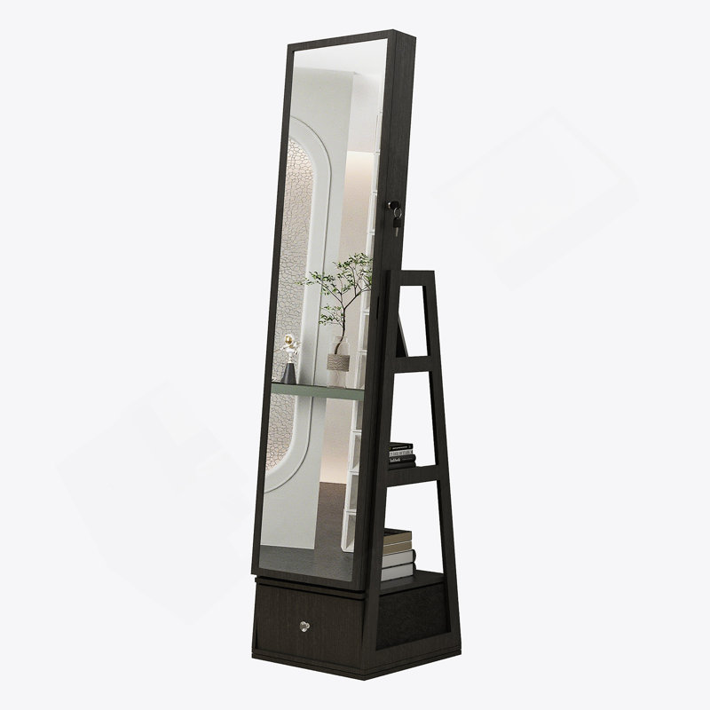 Full Length Mirror With Lockable Storage Cabinet, Interior Lighted Design And Storage Drawers