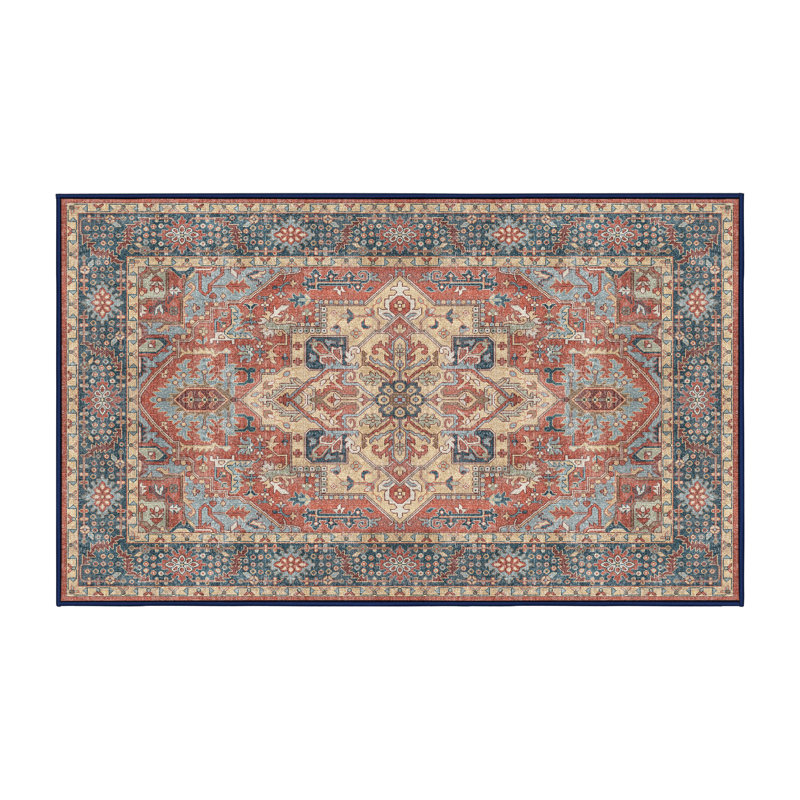 Tapis bleu / rouge en chenille / polyester tissé à la main Fitter, Rectangle 8 pi x 12 pi