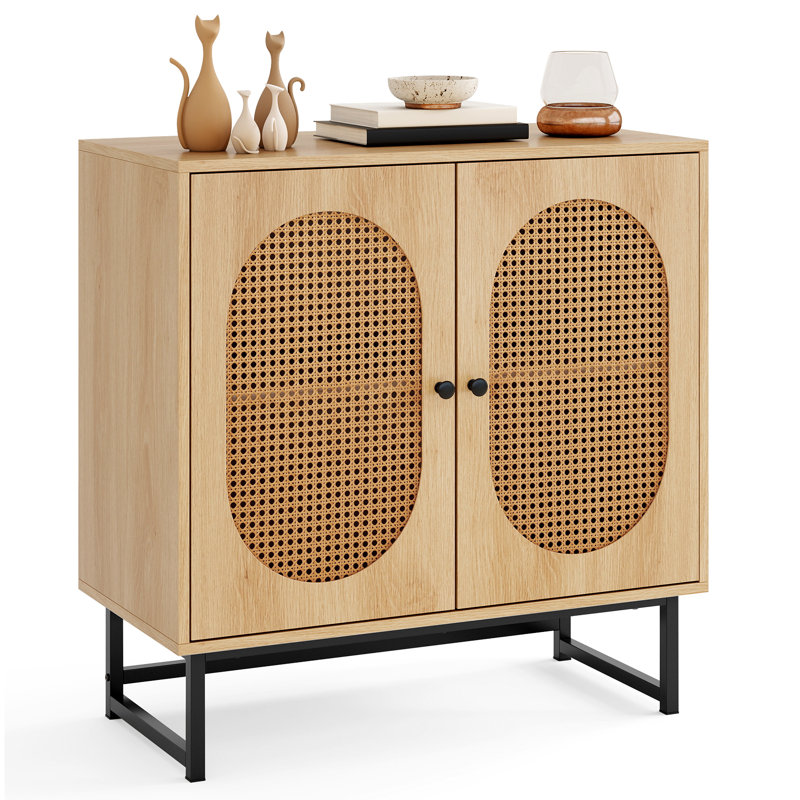 Buffet 31,5 "en rotin avec portes et tablette réglable, Naturel