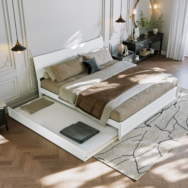 Harlowe Wood Platform Bed with Trundle, White, King