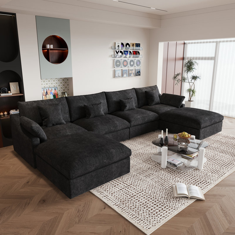 Kyna 6 - Piece Slipcovered Sectional, Dark Charcoal Linen Blend
