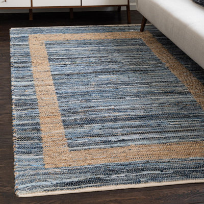 Tapis bleu marine / brun en jute tissé à plat à la main Mcandrews