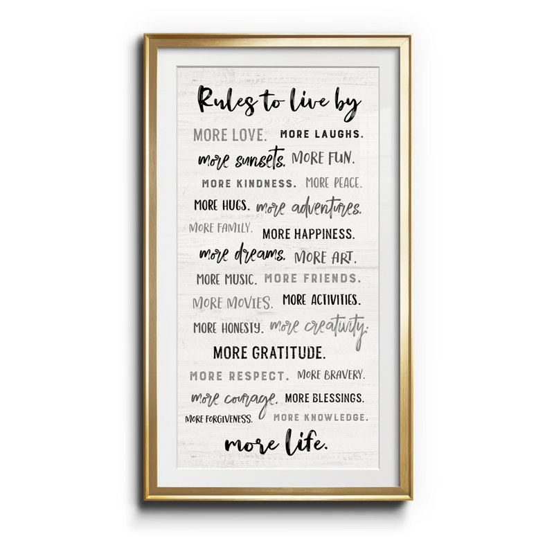 " Rules To Live By ", 10.5" H x 18.5" W x 1.5" D, Gold