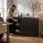 Curved Edge 47.24" Wide Black MDF 3-Door Buffet Cabinet with Storage-964778751