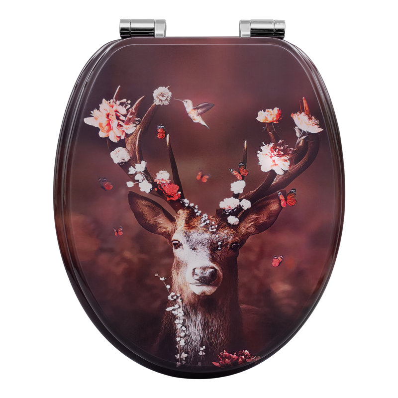 Toilet Seat, O-Shaped Loo Seat With Soft Close And Quick Release Functions, With Adjustable Hinges, Upgraded Mounting Set For Different Types Of Toilets, Deer Pattern