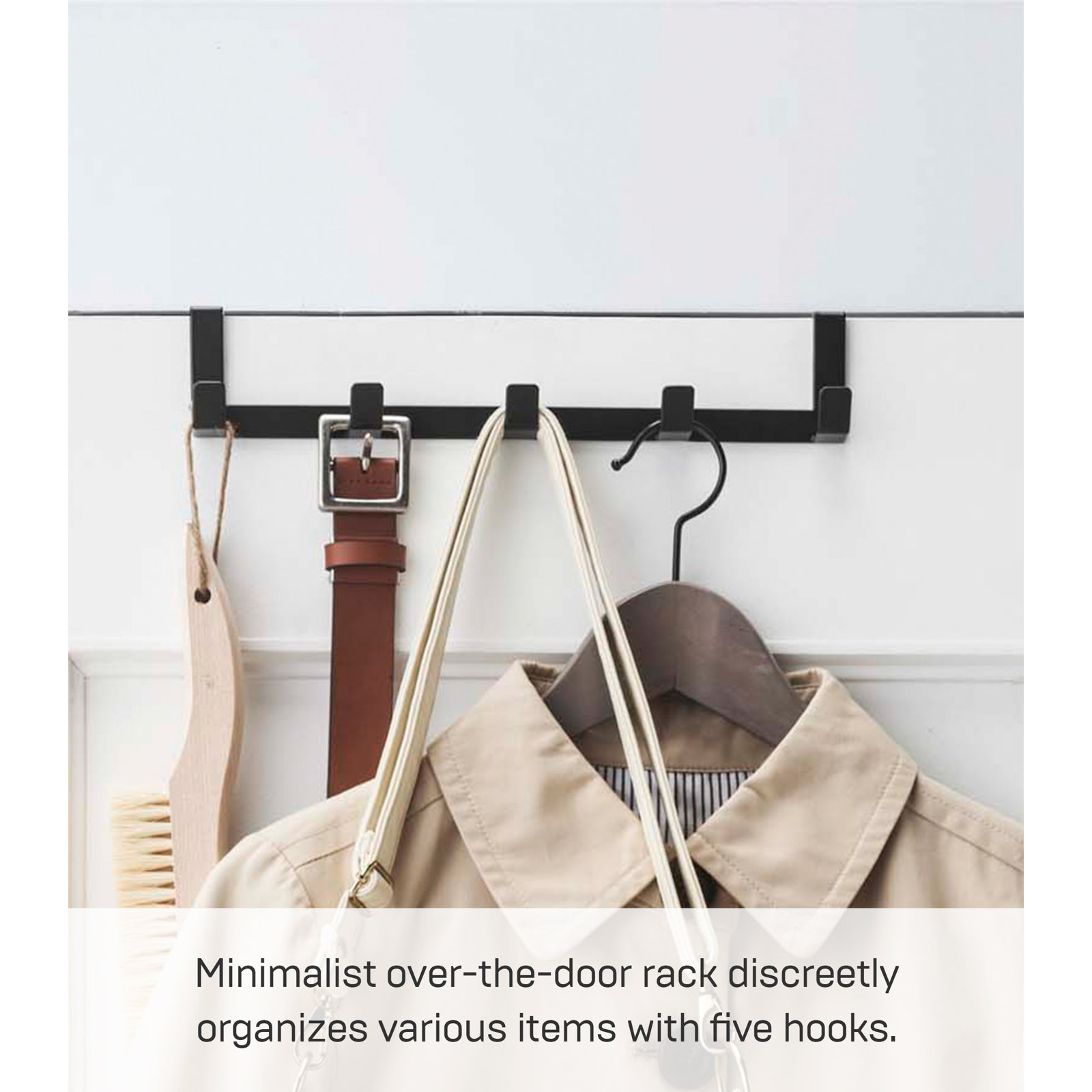 Yamazaki Home Wide Over-the-Door Steel Coat Rack, Black