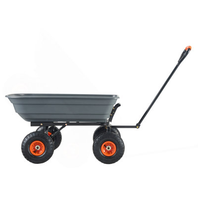 Chariot à benne basculante, chariot de jardin en poly avec structure en acier facile à assembler, chariot à benne basculante avec poignée convertible de 2 po à 1 po, brouette utilitaire d'une capacité de 600 lb, pneus de 10 po