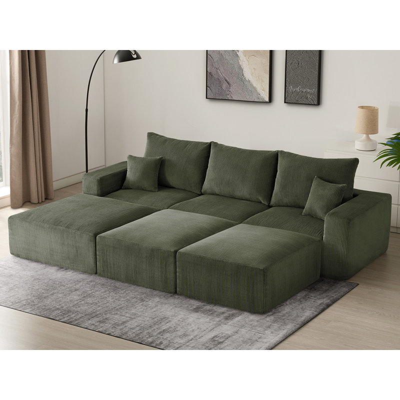 Canapé modulaire sans assemblage de 113 po Boneless, Velours côtelé vert