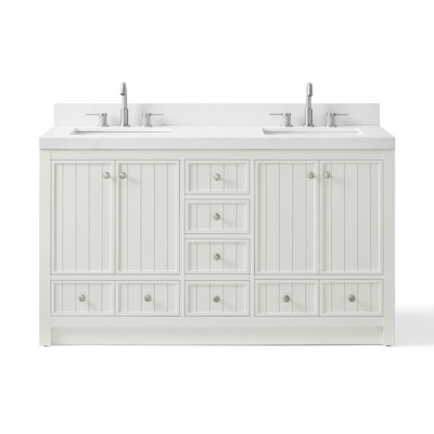 Aula 60 inch Double Bathroom Vanity with 2" Thassos White Quartz Countertop