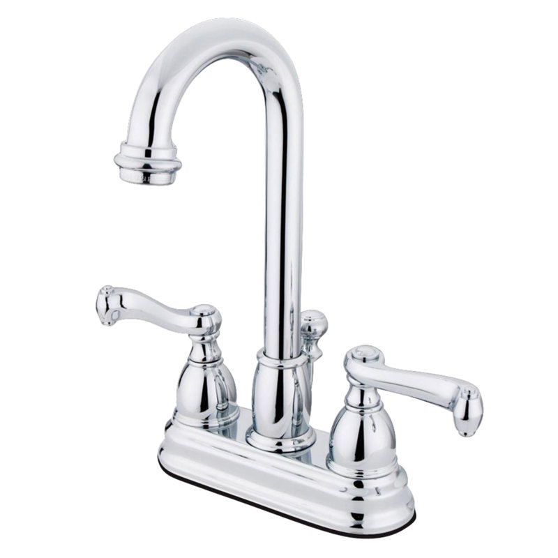 Kingston Brass Royale Two-Handle 3-Hole Deck Mount 4" Centerset Bathroom Faucet with Plastic Pop-Up, Polished Chrome