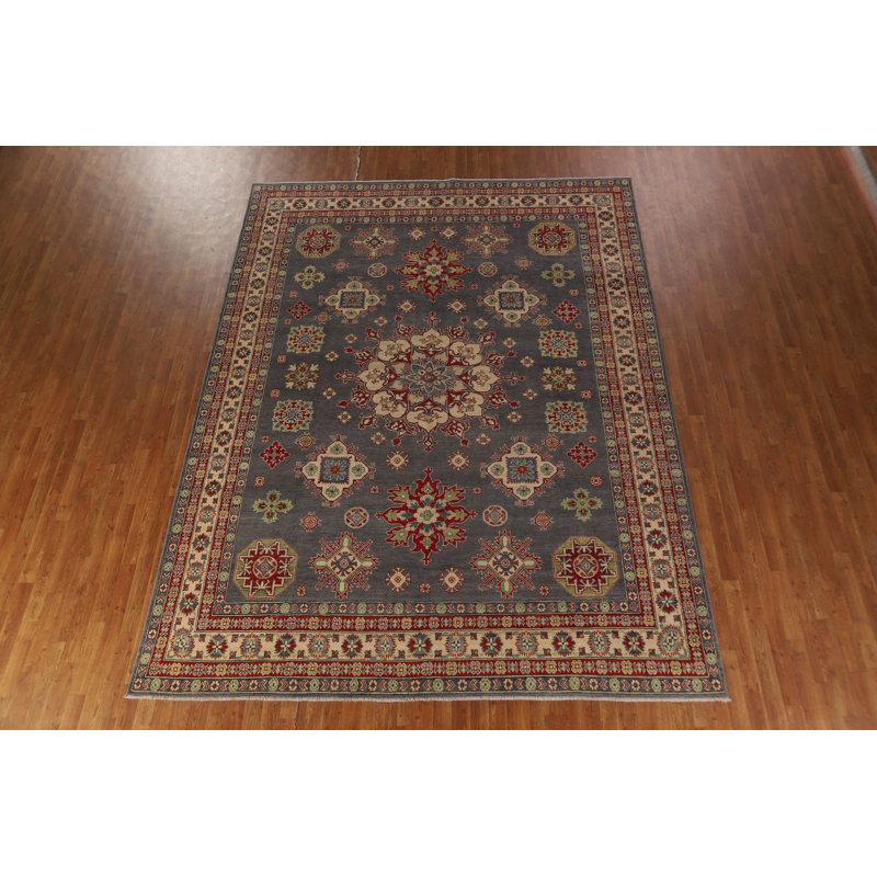 Tapis oriental gris à motif géométrique Kazak