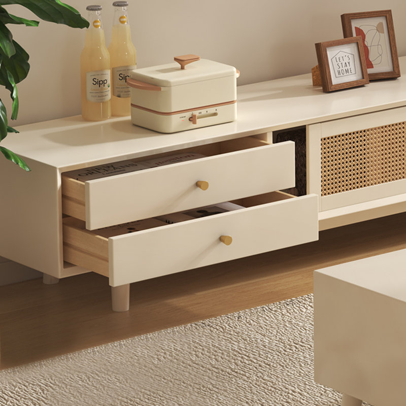 Meuble télé et table basse en hévéa, Crème, crème