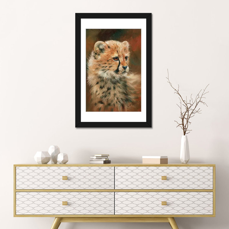 « guépard cub », impression sur toile, H 32 po x l 24 po x P 1 po, Papier d'art encadré noir, Blanc