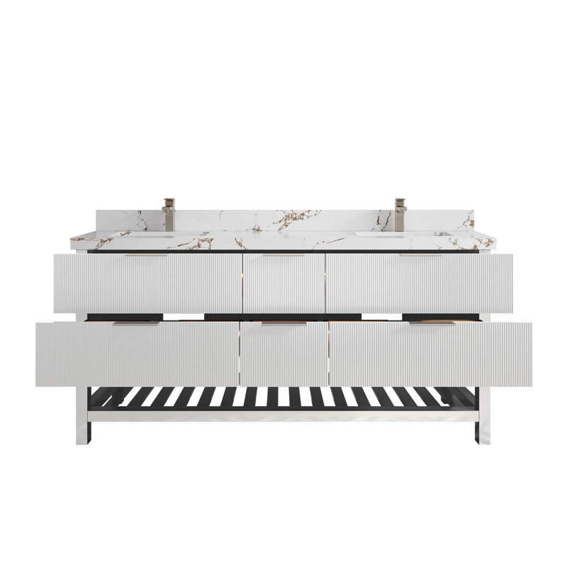 Meuble-lavabo double 72 po avec plateau en quartz Catalina