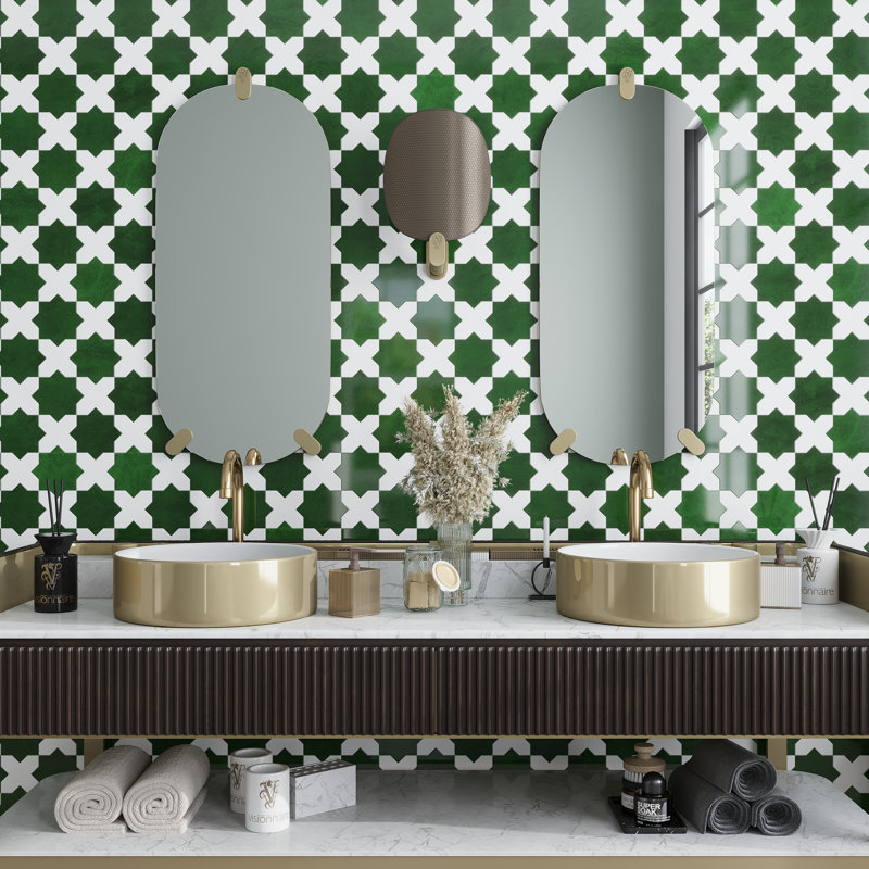 Siena 5.35'' W x 5.35'' L Ceramic Singular Tile, Dark Green