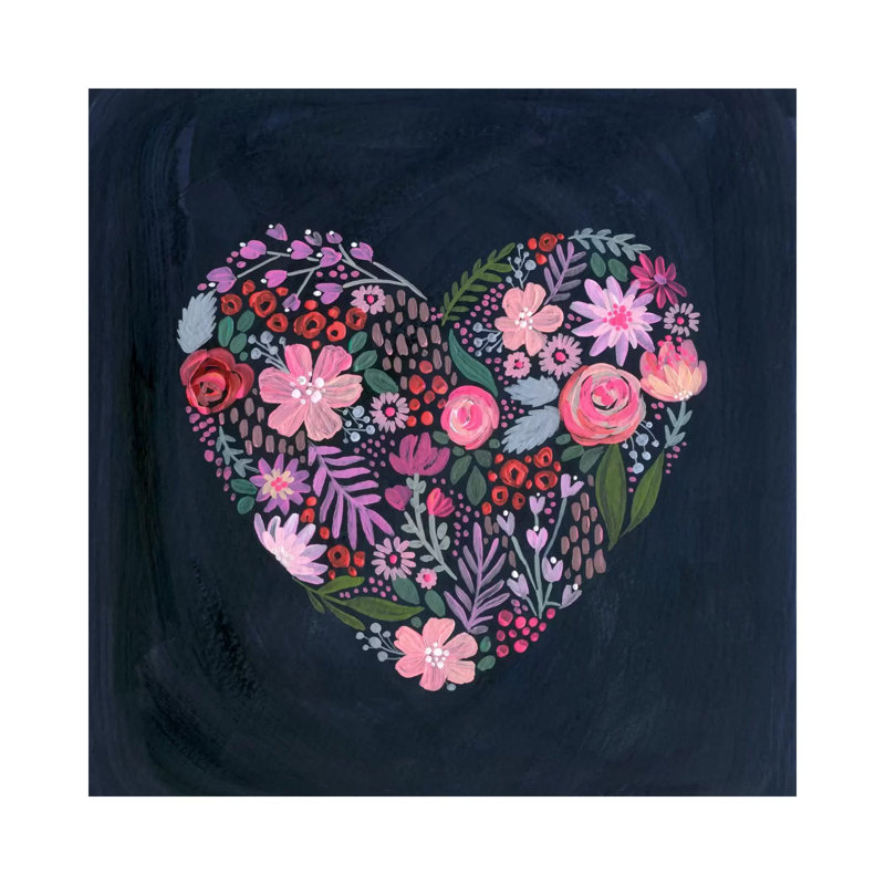 Floral Heart On Navy 1 Piece Wall Art on Canvas, 66.04 cm H x 66.04 cm W x 1.91 cm D, Canvas
