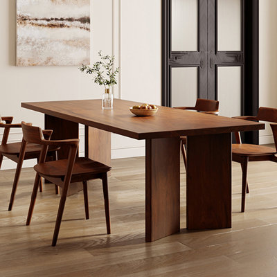 Nut-brown Rectangular Solid Wood Dining Table
