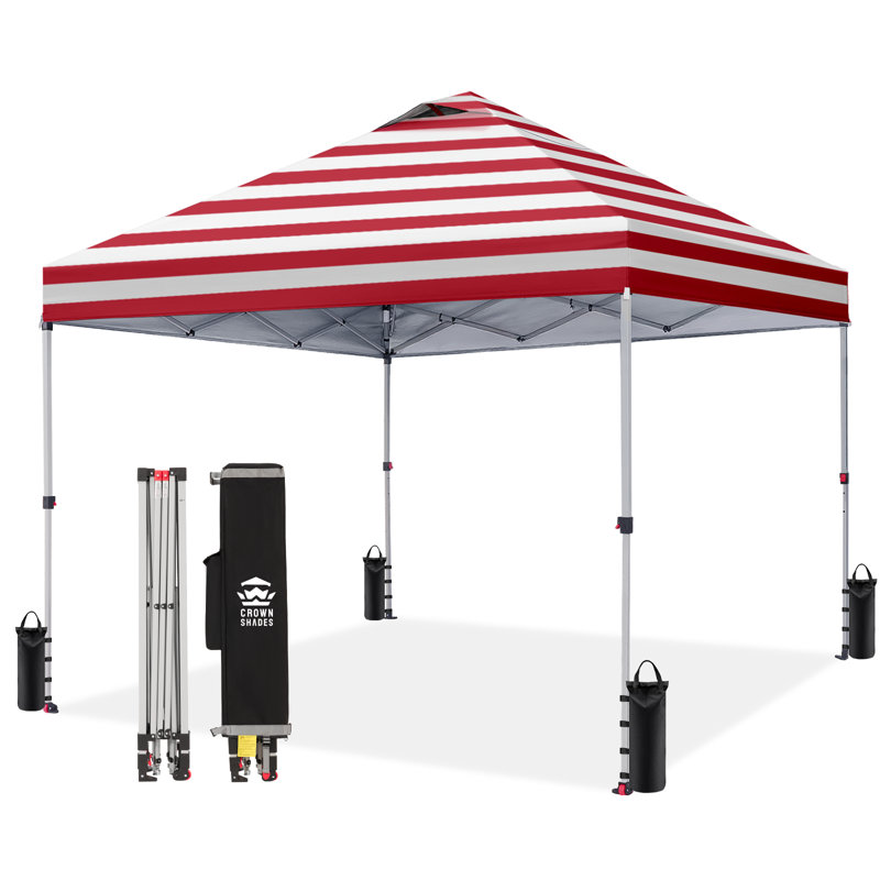 10 Ft. W x 10 Ft. D Metal Pop Up Canopy Tent with One Push Setup, Red Stripes