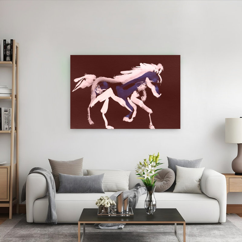 Cheval bleu galopant, impression abstraite, cheval moderne, 40" H x 60" W