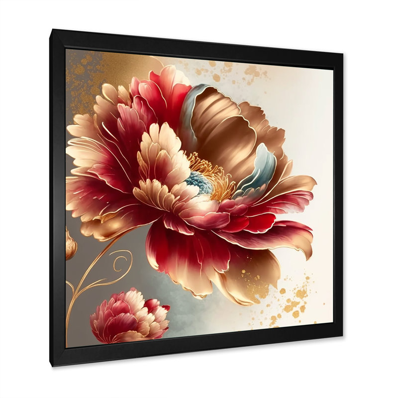 «Bold Red Floral Design I», impression sur toile, H 16 po x l 16 po x P 1 po, Impression noire sur toile encadrée