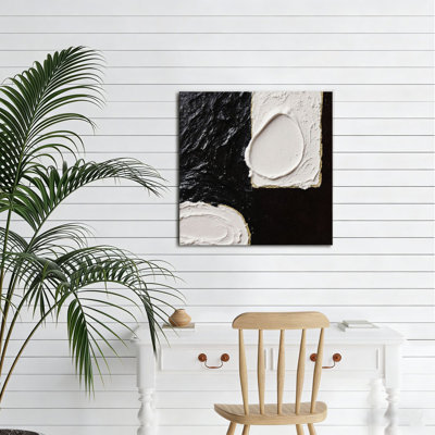 Art mural texturé abstrait noir et blanc 16 po x 16 po