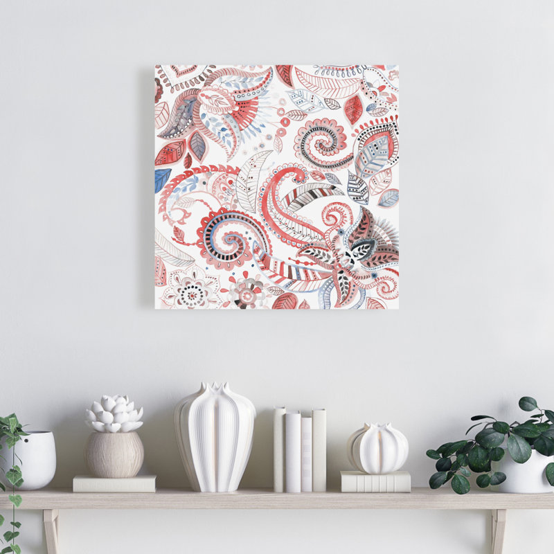Paisley Pattern Print On Canvas, Wrapped Canvas, 16" H x 16" W