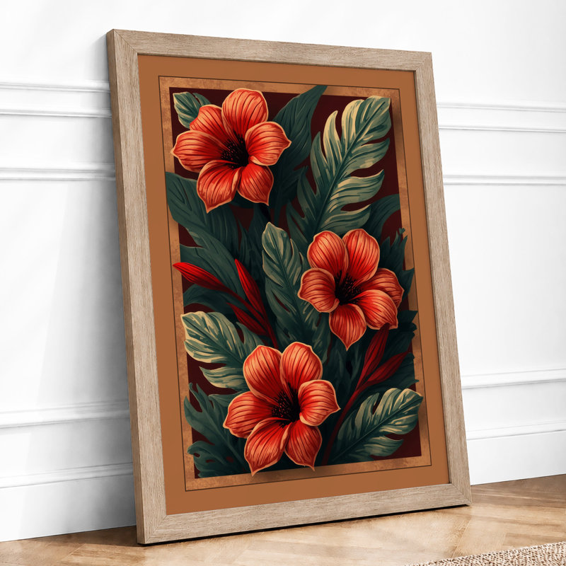 Hibiscus Study Botanical - Framed Print, A3 - 42.0 x 29.7 cm, Oak