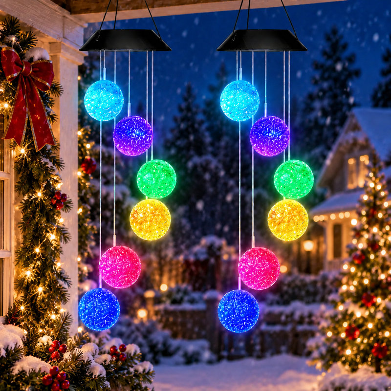 Carillon solaire à vent d'extérieur étanche avec DEL, idéal pour décorer Noël et offrir à maman ou grand-mère.