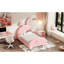 Lit simple tapissier rose avec tête de lit et motif lapin-255865516