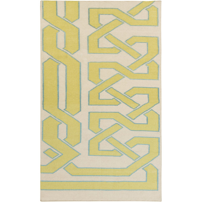 Tapis à motif géométrique en laine tissé à plat à la main Alameda, Rectangle 2 pi x 3 pi