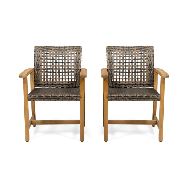 Chaise de salle à manger en bois et osier Hampton (ensemble de 2), Naturel / brun