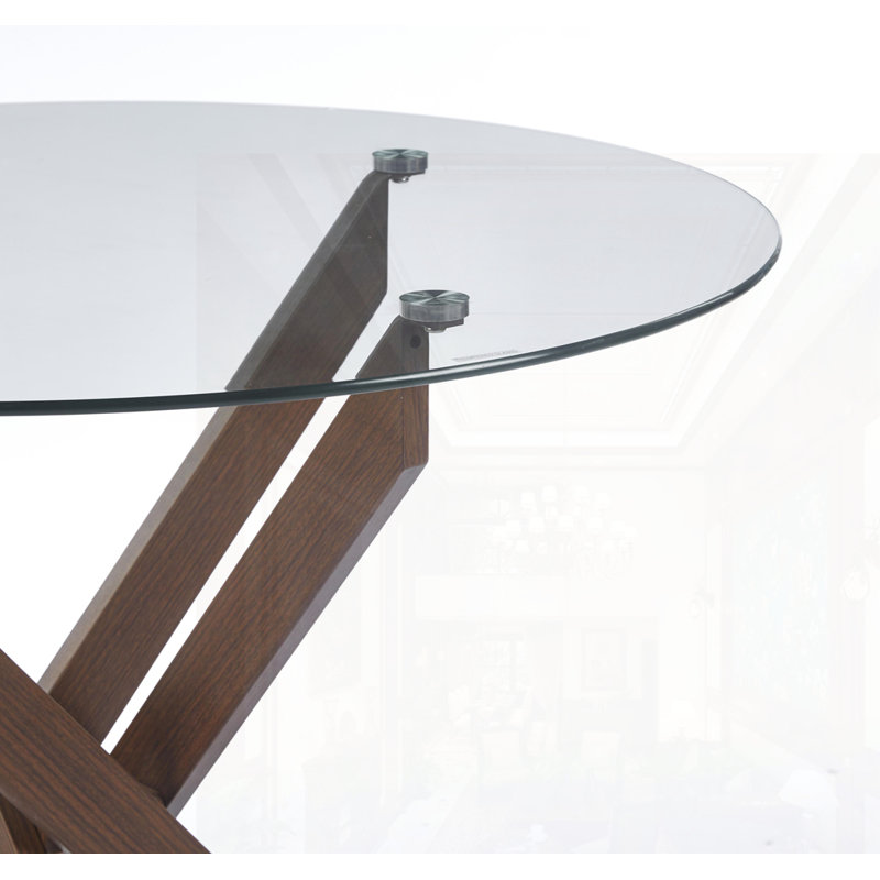 Table de salle à manger avec pieds en métal et verre trempé, Brun, H 29,13 po x L 35,43 po x l 35,43 po