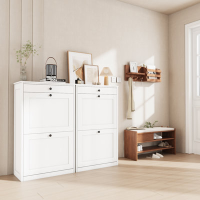 Shoe Cabinet with 2 Flip Drawers and 1 Drawer (Set of 2)