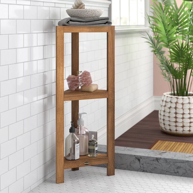 Shower Rack, Wood Shower Shelves with Hook for Bathroom Shower