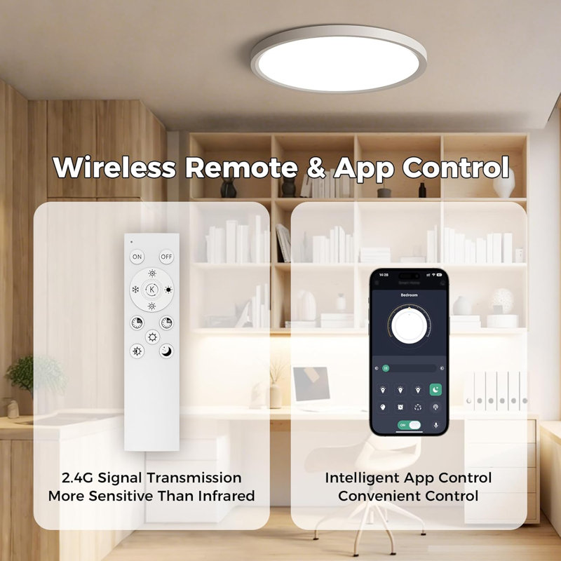 12in Round LED Ceiling Light, Ultra-Thin Dimmable 3000-6500K, Smart Control Flush Mount Fixture