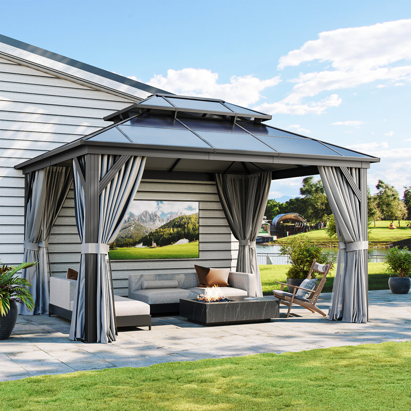 12 Ft. W x 10 Ft. D Aluminum Patio Hardtop Gazebo, Gray
