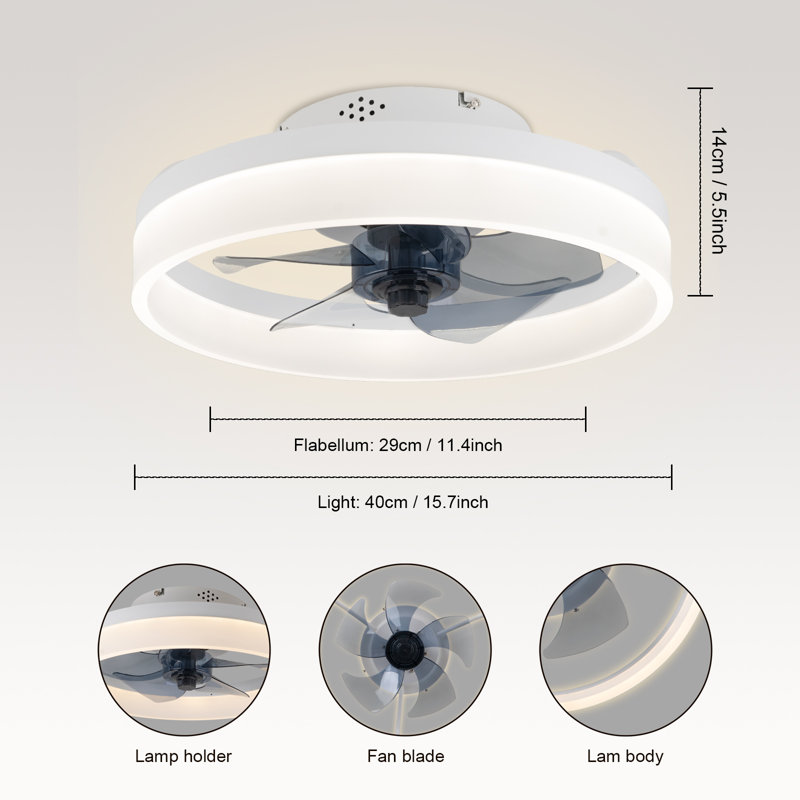 15.7 In Indoor Bedroom Flush Mount Ceiling Fan With Light