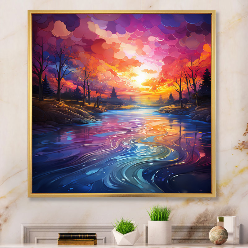 «Terrene Colorful Spiritual Spectrum Dreams», reproduction, H 24 po x l 24 po x P 1 po, Cadre flottant doré