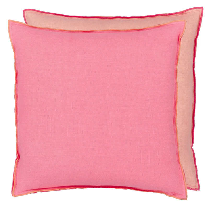 Brera Lino 100% Linen Decorative Pillow, 17"H x 17"W, Hibiscus/Peach