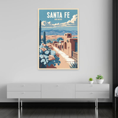 Santa Fe Vintage Abstract Cactus Landscape City Wall Art Print 1 Piece Wrapped Canvas Wall Art